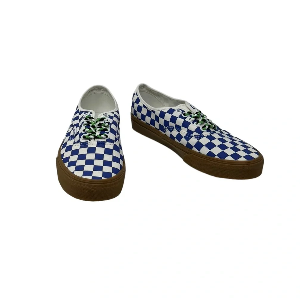 VANS Authentic Shoe Men's Check Sneaker Skate Low Canvas Blue White VN0009PVY6Z